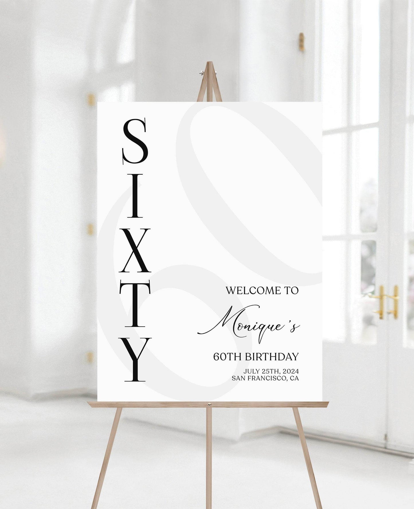 Simple 60th Birthday Welcome Sign Template – Minimalist Printable Welcome Poster | Editable Sixty Birthday Sign | Instant Digital Download