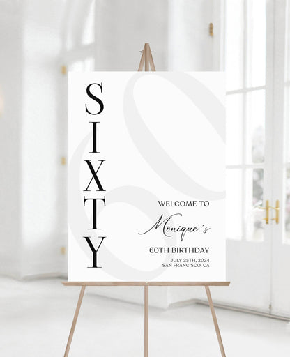 Simple 60th Birthday Welcome Sign Template – Minimalist Printable Welcome Poster | Editable Sixty Birthday Sign | Instant Digital Download