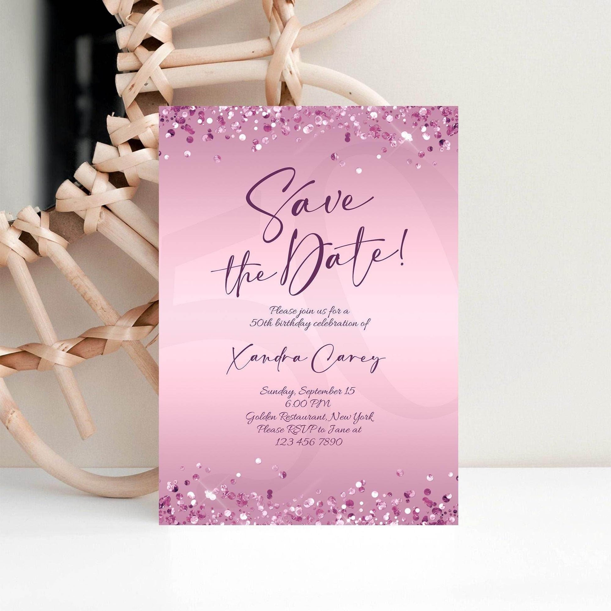 Editable Save the Date Purple Birthday Invitation Template, Printable Lavender Birthday Party Invite, Any Age Save the Date Card, Email Text Message, Instant Download