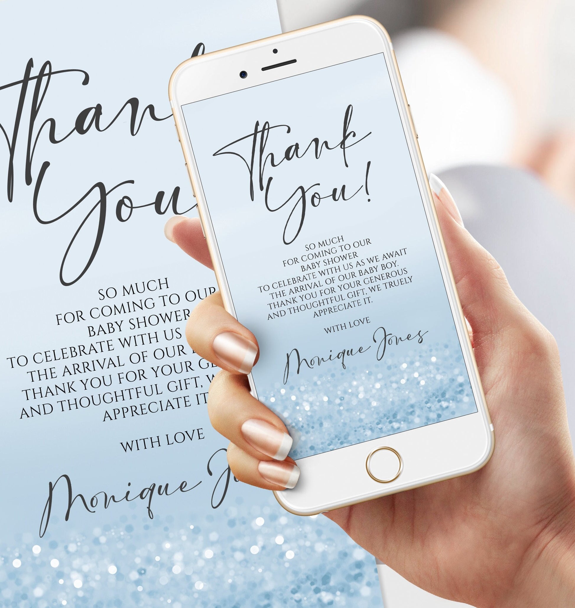 Digital Baby Shower Thank You Card Template, Electronic Boy Baby Shower Thank You Card, Editable Instant Download, Paperless Template
