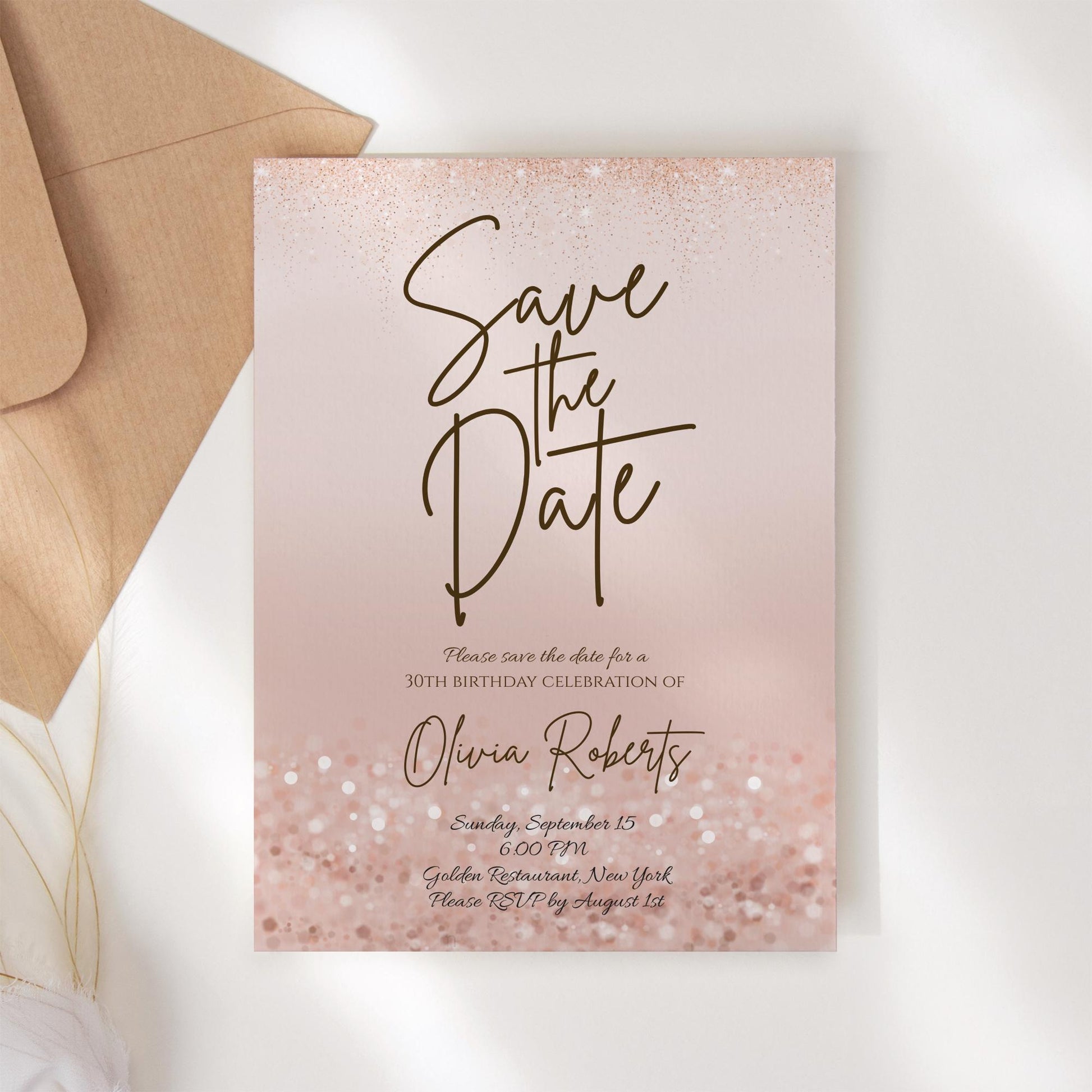 Rose Gold Save the Date Invitation Template | Editable | Instant Download