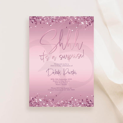 Shhh It’s a Surprise Lavender Invitation Template | Editable Purple Birthday Party Invite | Any Age Evite | Email Text Message | Instant Digital Download