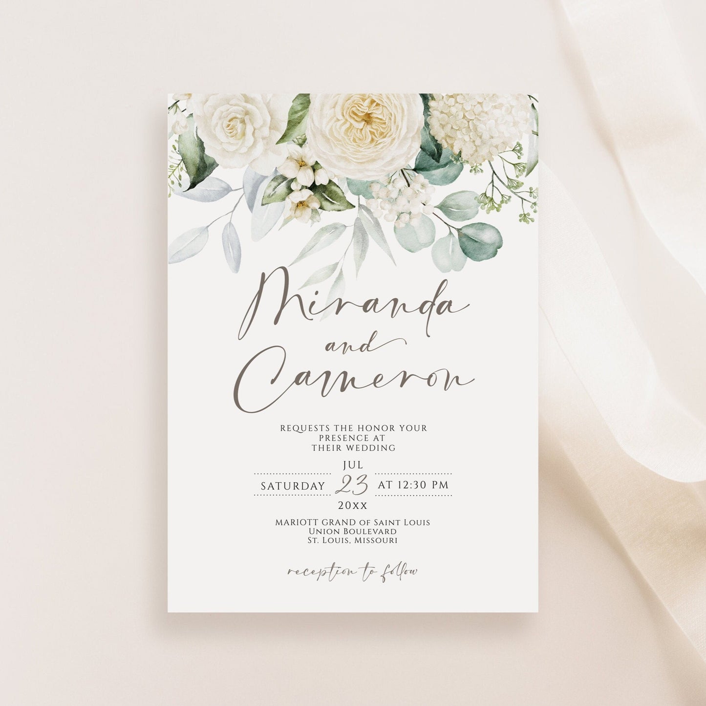 Printable Floral Wedding Invitation Template, Editable Wedding Invitation, Greenery Wedding Invite, Wedding Email Text Message, DIY Download