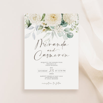Printable Floral Wedding Invitation Template, Editable Wedding Invitation, Greenery Wedding Invite, Wedding Email Text Message, DIY Download
