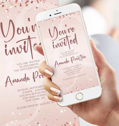 Digital Pink You're Invited Evite, Rose Gold Phone Text Message Invite Template, Electronic Luxury You're Invited Invitation, Special event