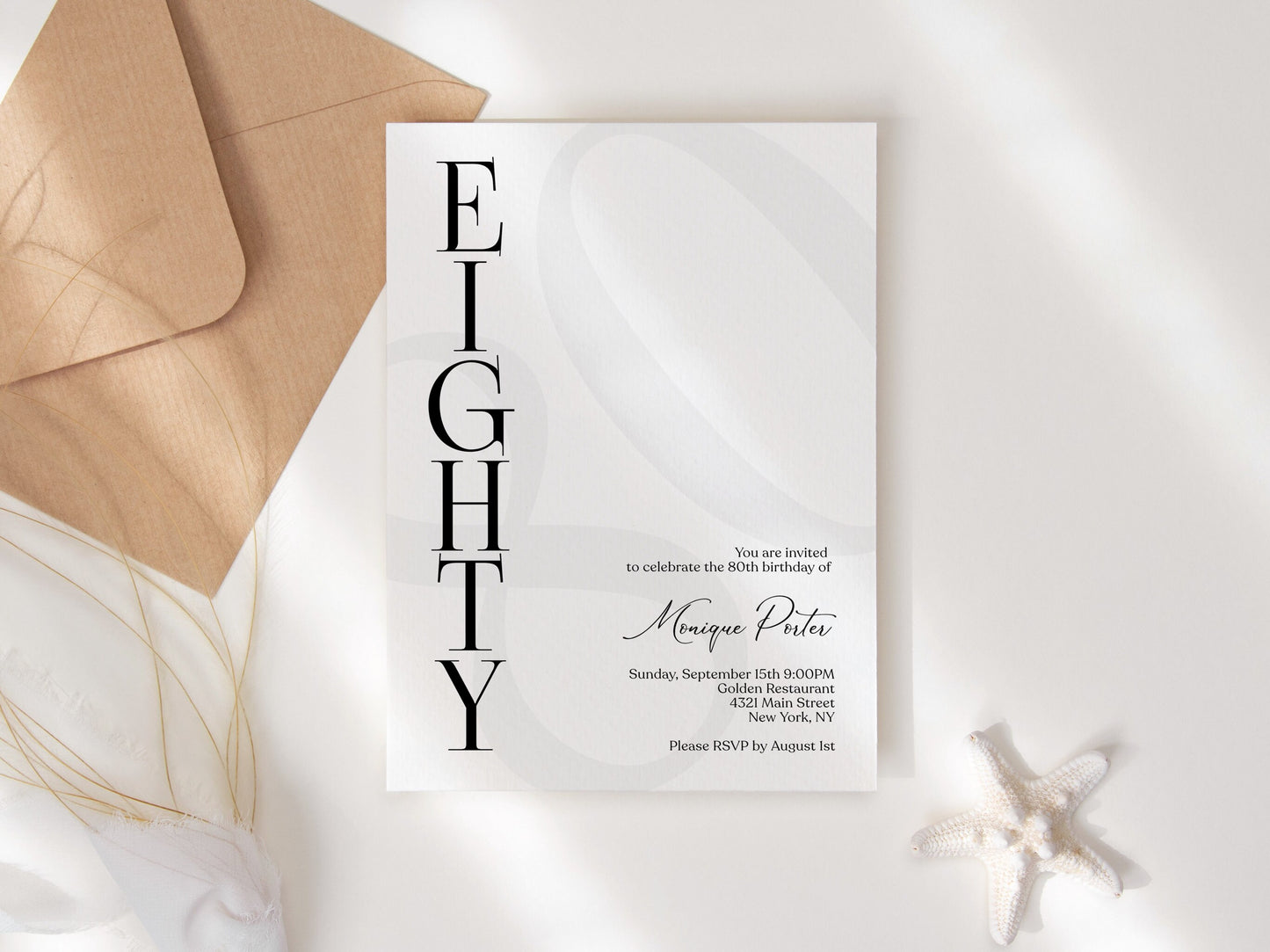 80th Birthday Invitation Template - Elegant & Editable | Instant Download
