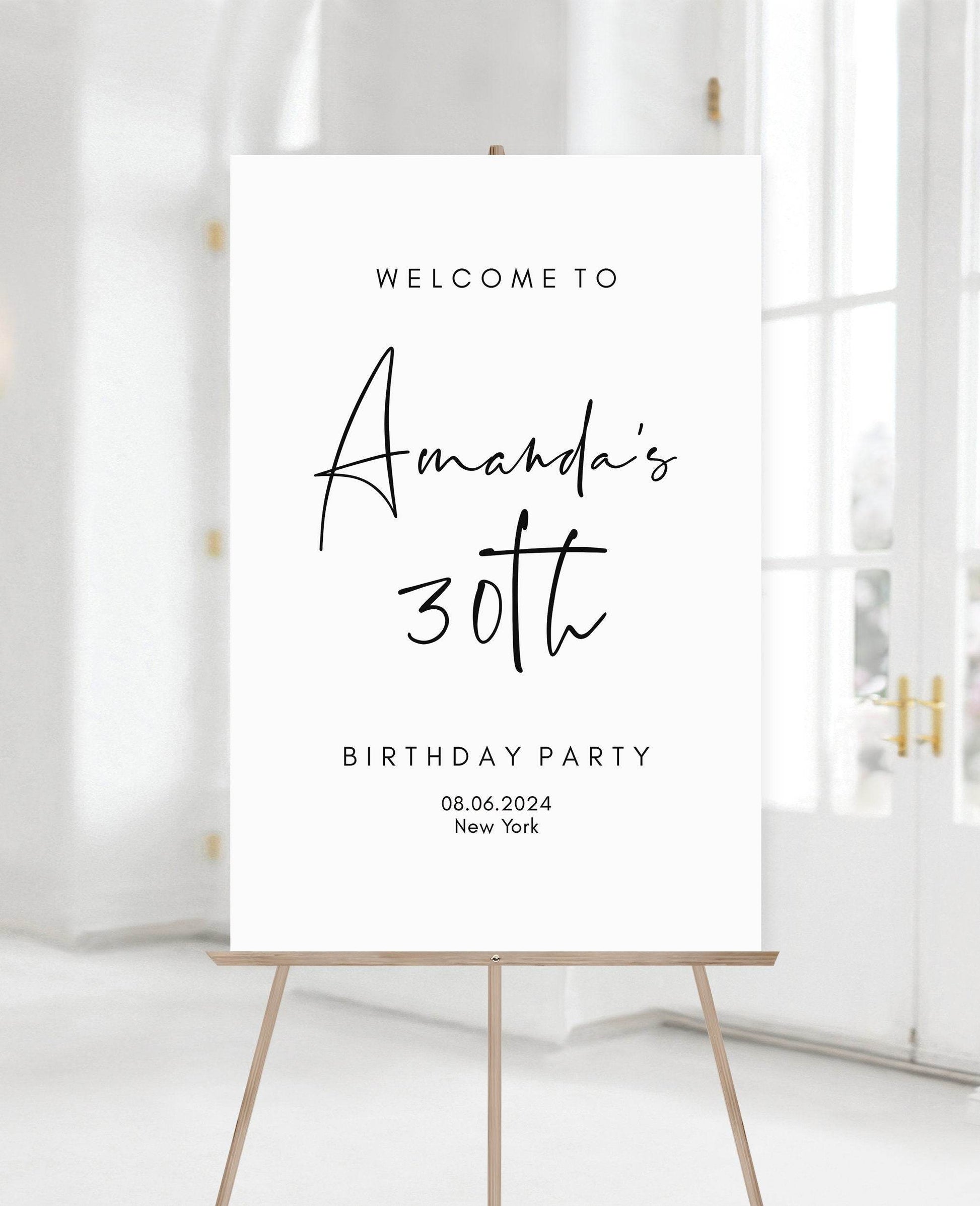 Simple 30th Birthday Welcome Sign Template – Editable Thirty Welcome Poster | Minimalist Birthday Sign | Printable Party Decor | DIY Download