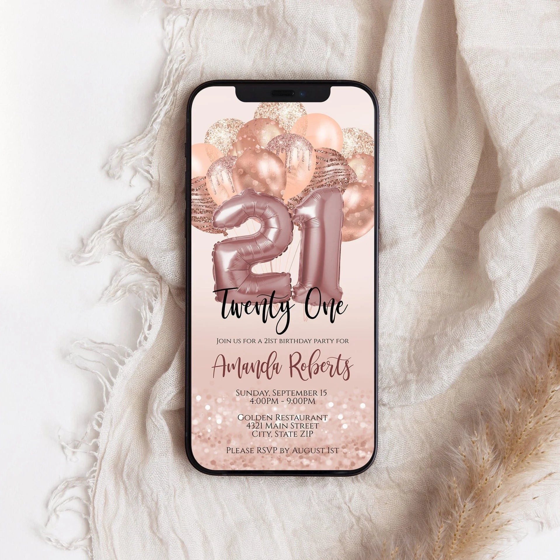 21st Birthday Electronic Invite, Twenty One Editable Invitation, Email Text Message, Smartphone Invite, Evite, Phone Invite Digital Template