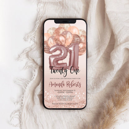 21st Birthday Electronic Invite, Twenty One Editable Invitation, Email Text Message, Smartphone Invite, Evite, Phone Invite Digital Template