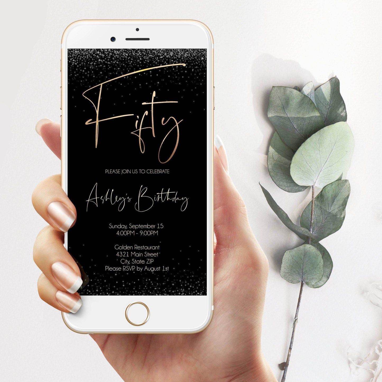 Editable 50th Birthday Electronic Invitation – Digital Fifty Birthday Evite | Phone Text Message Invite Template | Instant Download