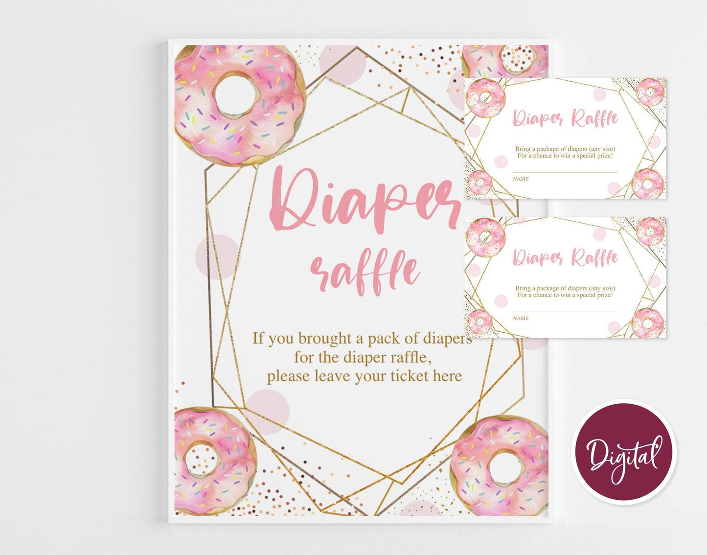 Baby Shower Signs Bundle, Donut Baby Shower Signs, Signage Set Printable Decor, Pink Gold Geometric Baby Shower Kit, Instant Download PDF