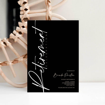 Black Retirement Invitation Template | Editable Minimalist Retirement Party Invite | Printable Digital Download | Email Text Message Invitation