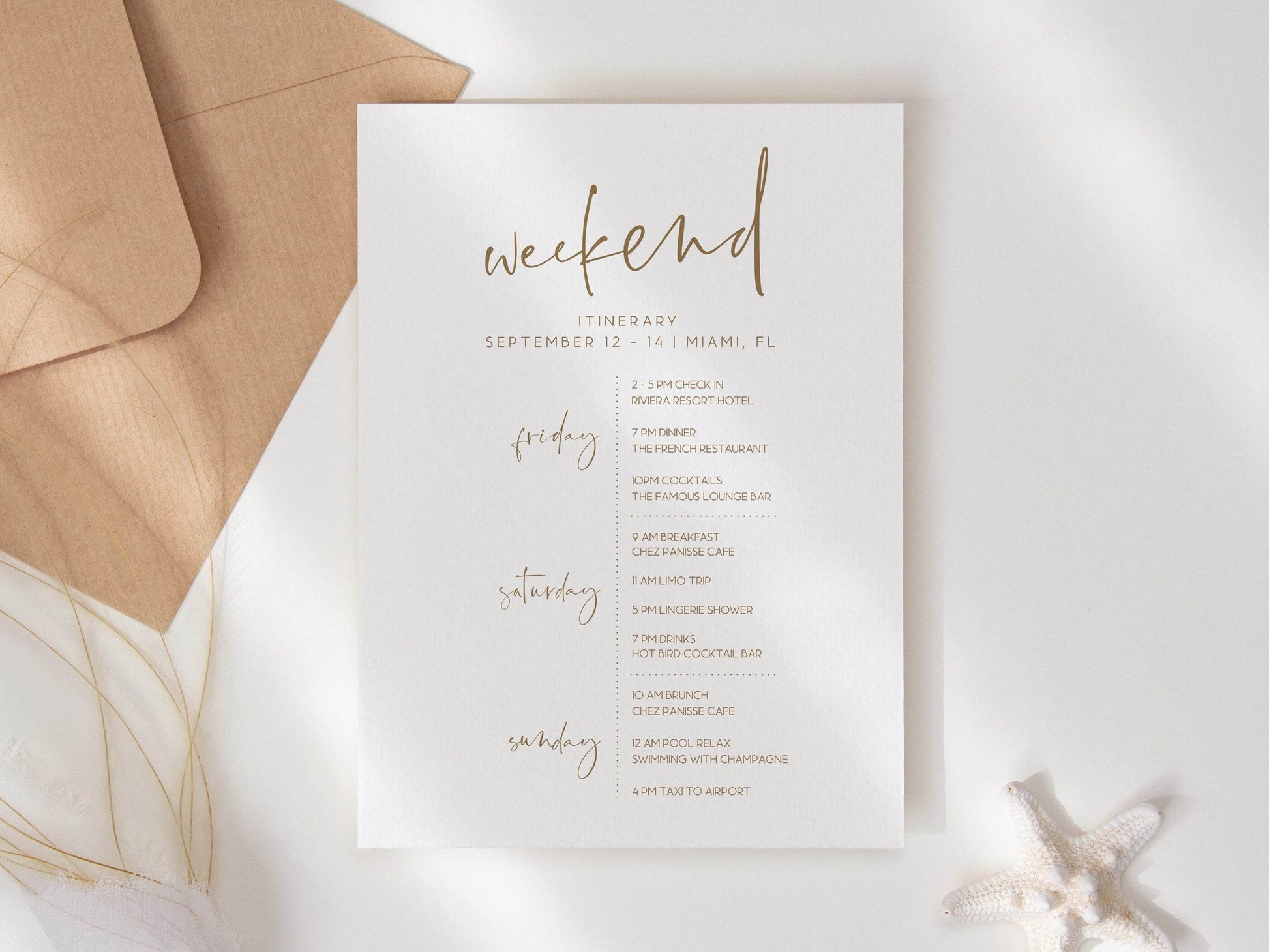 Printable Itinerary Template, Editable Hens Party Weekend Itinerary, Bachelorette, Simple Birthday Weekend, Elegant Itinerary, Minimalist