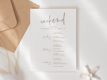 Printable Itinerary Template, Editable Hens Party Weekend Itinerary, Bachelorette, Simple Birthday Weekend, Elegant Itinerary, Minimalist