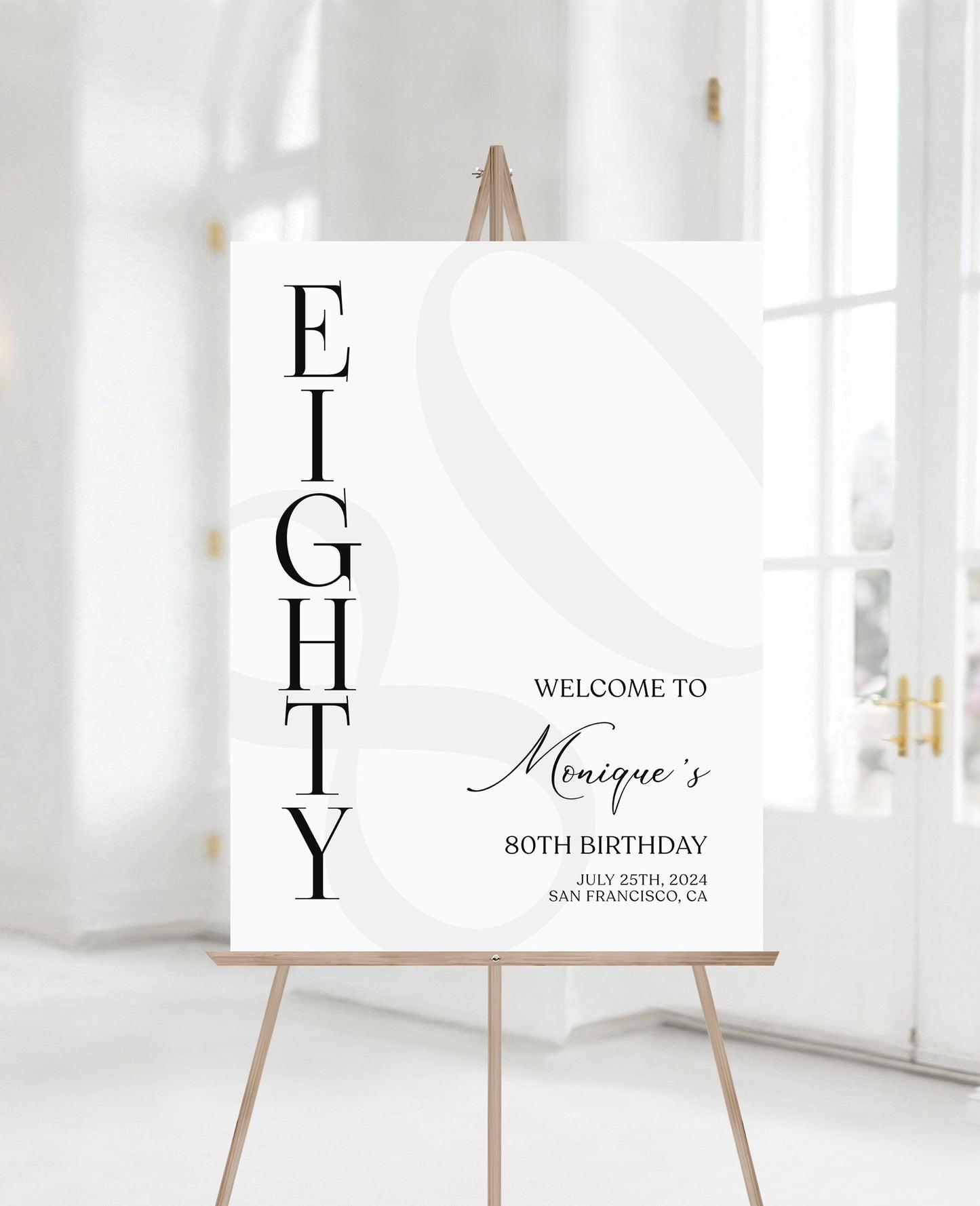 Simple 80th Eighty Birthday Welcome Sign Template, Minimalist Birthday Printable Welcome Poster, Editable Birthday Welcome Sign