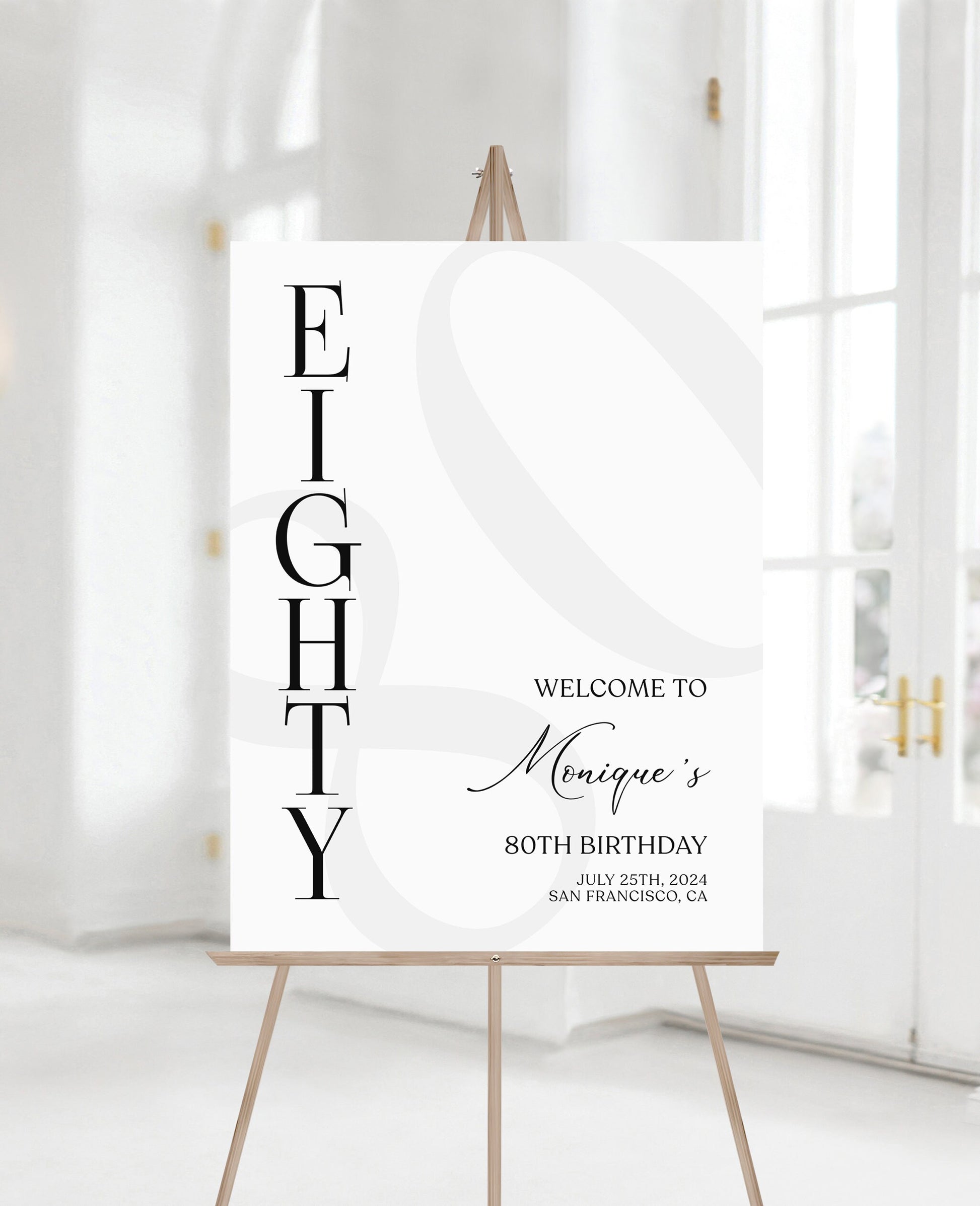 Simple 80th Eighty Birthday Welcome Sign Template, Minimalist Birthday Printable Welcome Poster, Editable Birthday Welcome Sign