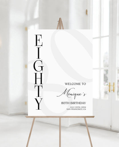 Simple 80th Eighty Birthday Welcome Sign Template, Minimalist Birthday Printable Welcome Poster, Editable Birthday Welcome Sign