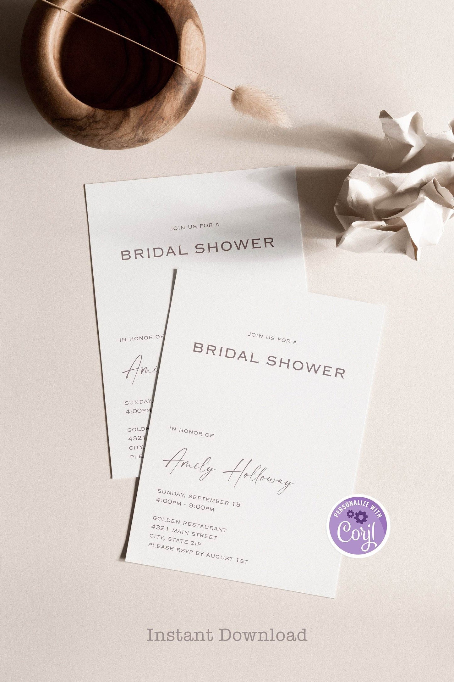 Simple Bridal Shower Invitation Template | Modern Minimalist Editable Invite | Elegant Printable Bridal Shower Card | Digital Instant Download