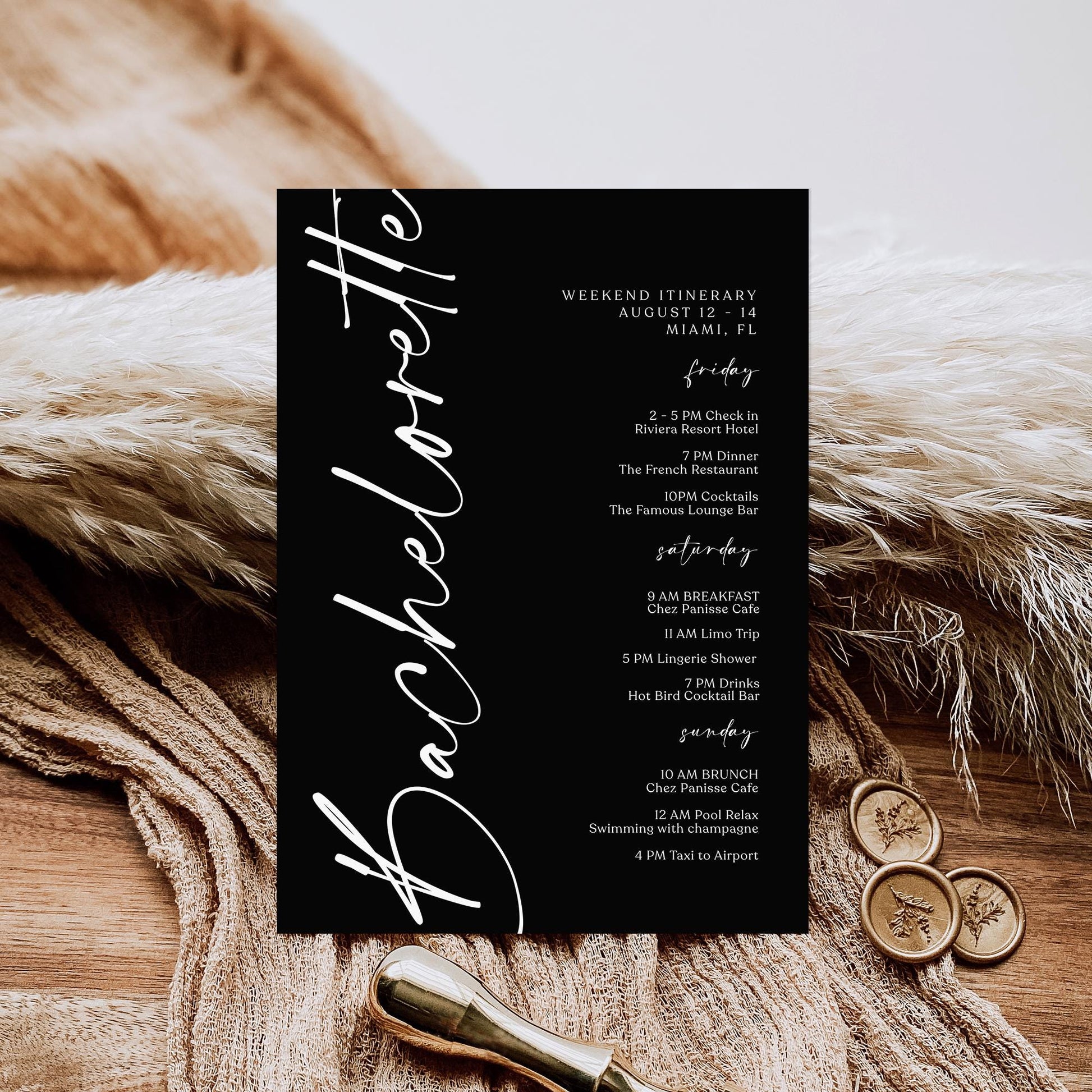 Bachelorette Weekend Itinerary Template | Editable & Minimalist | MagicalEventCo