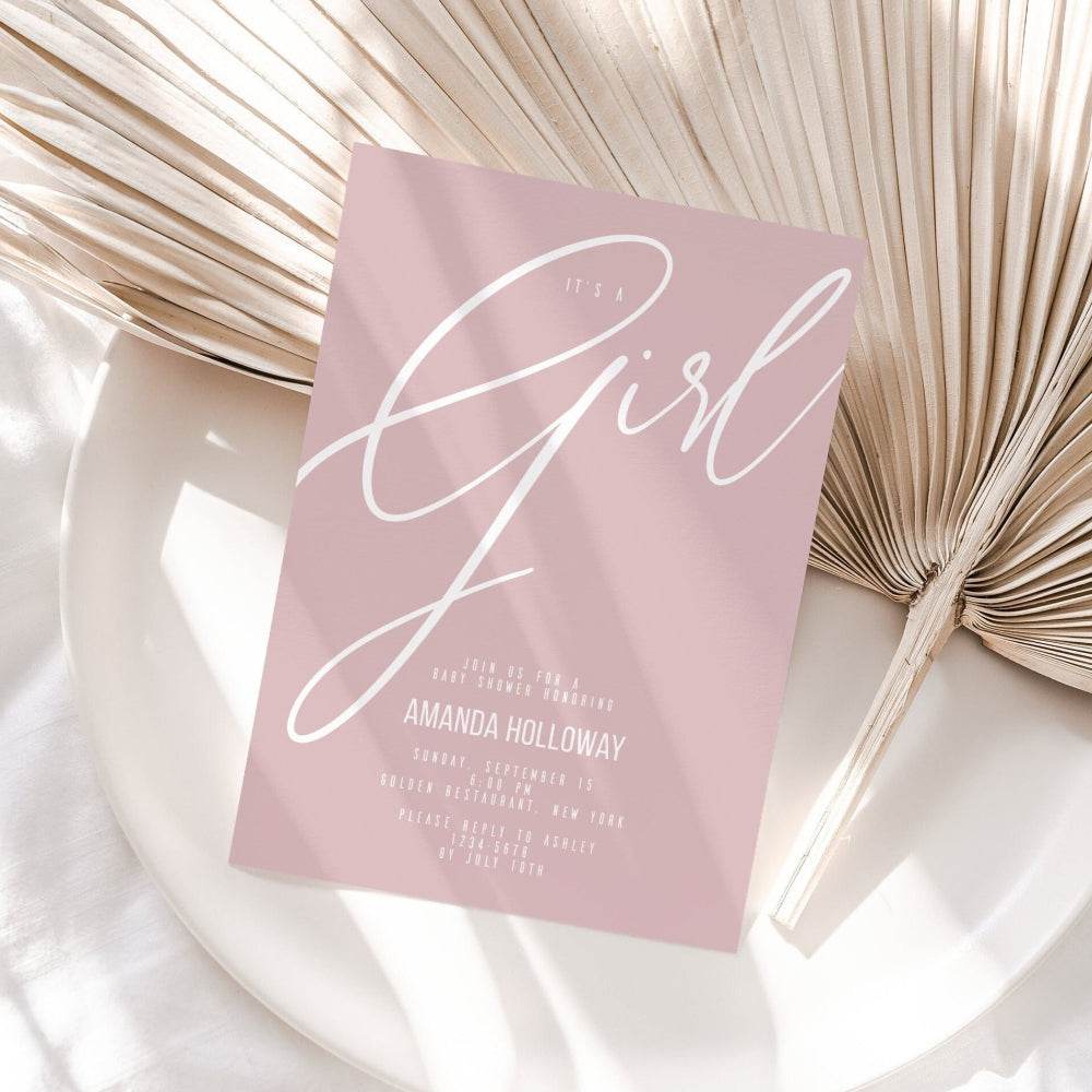 It’s a Girl Baby Shower Invitation – Blush Pink Editable Template – Minimalist Printable Girl Baby Shower Invite – DIY Digital Instant Download