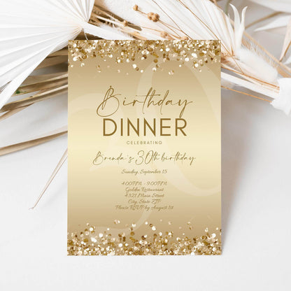 Gold Birthday Dinner Invitation Template Printable, Editable Gold Birthday Dinner Invite, Any Age Birthday, Email Text Message Invitation