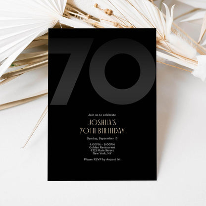 Black 70th Birthday Invitation Template, Modern Men's Party Invite, Editable Printable Seventy Invite for Him, Digital Instant Download
