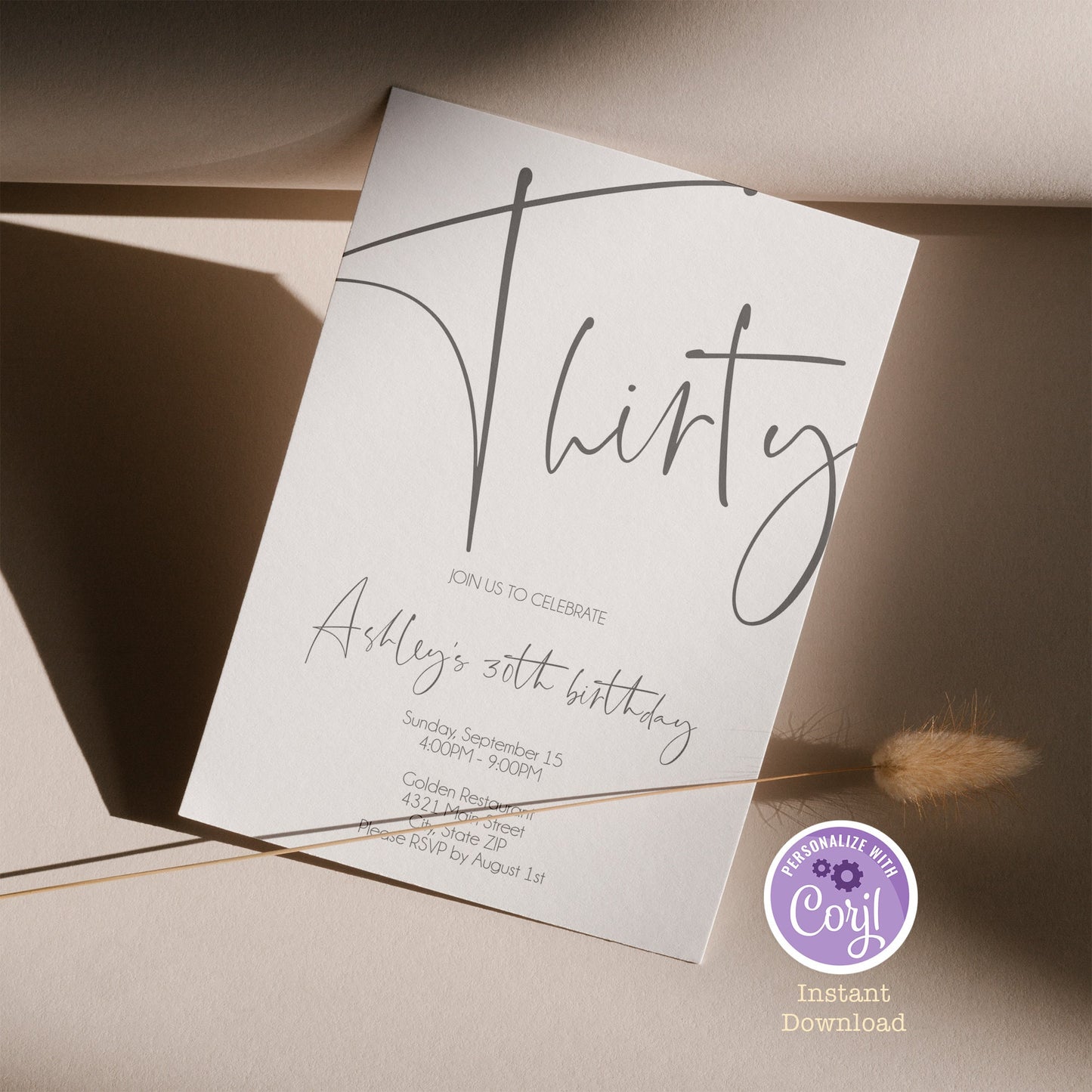 30th Birthday Invitation | Printable Calligraphy Design - Celebrate Thirty