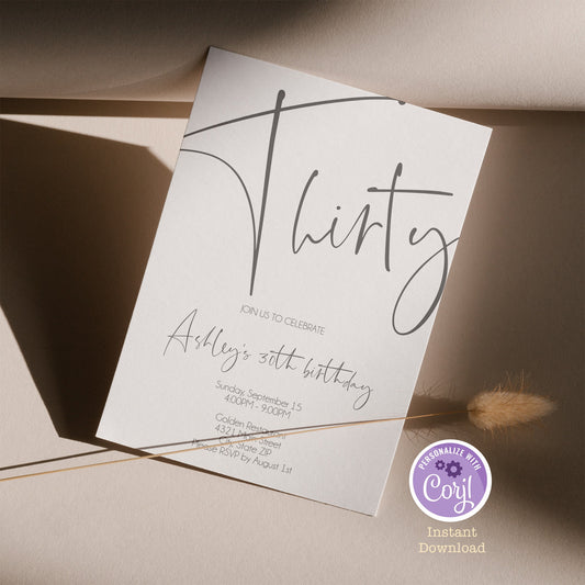 30th Birthday Invitation | Printable Calligraphy Design - Celebrate Thirty