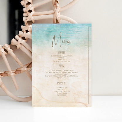Editable Beach Marine Birthday Card Menu, Printable Bridal Shower Menu, Sea Wedding Menu, Bachelorette Party Menu, Digital Instant Download