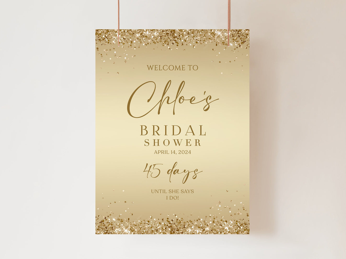 Gold Foil Confetti Bridal Shower Welcome Sign, Editable Bridal Shower Poster Template, Printable Bridal Shower Decor Board, instant download