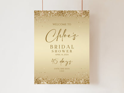 Gold Foil Confetti Bridal Shower Welcome Sign, Editable Bridal Shower Poster Template, Printable Bridal Shower Decor Board, instant download