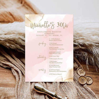 Printable Birthday Weekend Itinerary Template, Editable 30th Birthday Weekend Schedule, Pink Gold Party Planning Program, Instant Download