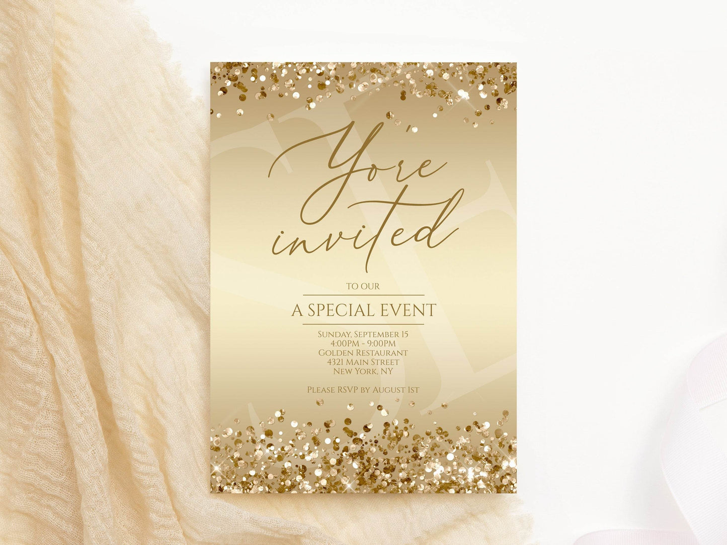 Printable Gold You're Invited Invitation Template, Editable Luxury Event Invite, Modern Business Evite, Digital Download, Email Text Message