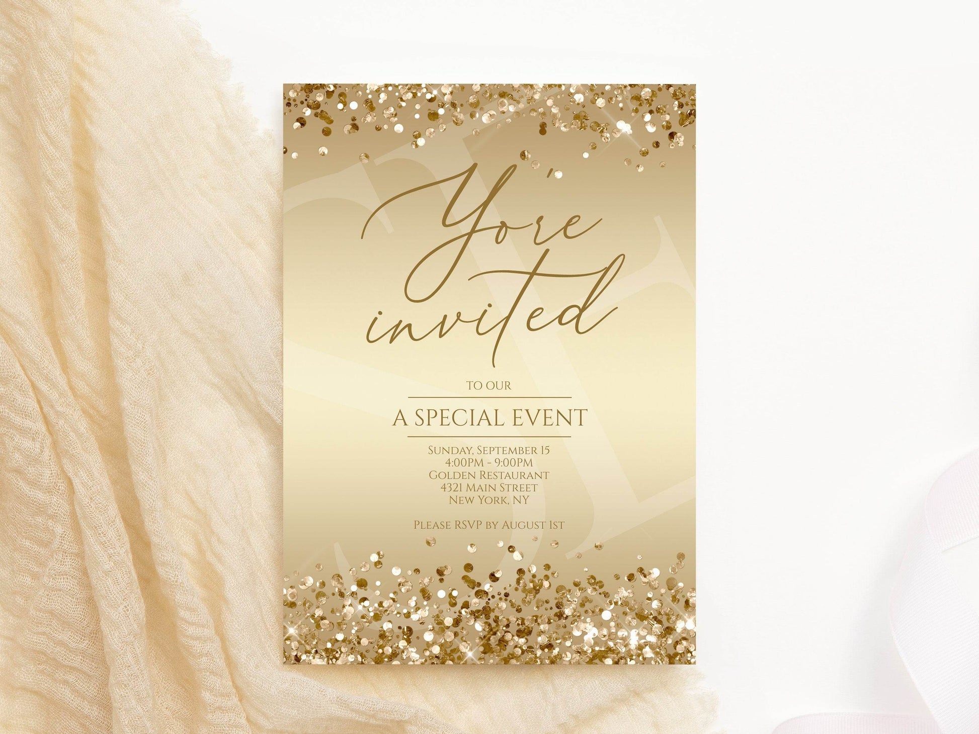 Printable Gold You're Invited Invitation Template, Editable Luxury Event Invite, Modern Business Evite, Digital Download, Email Text Message