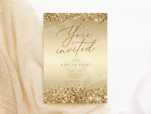 Printable Gold You're Invited Invitation Template, Editable Luxury Event Invite, Modern Business Evite, Digital Download, Email Text Message