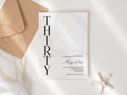 30th Birthday Invitation Template - Minimalist Design | Instant Download