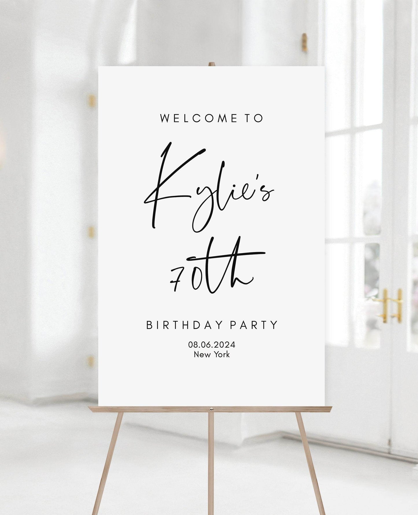 70th Birthday Welcome Sign Template – Printable Editable Poster – Minimalist Seventy Birthday Party Decor – Instant Download