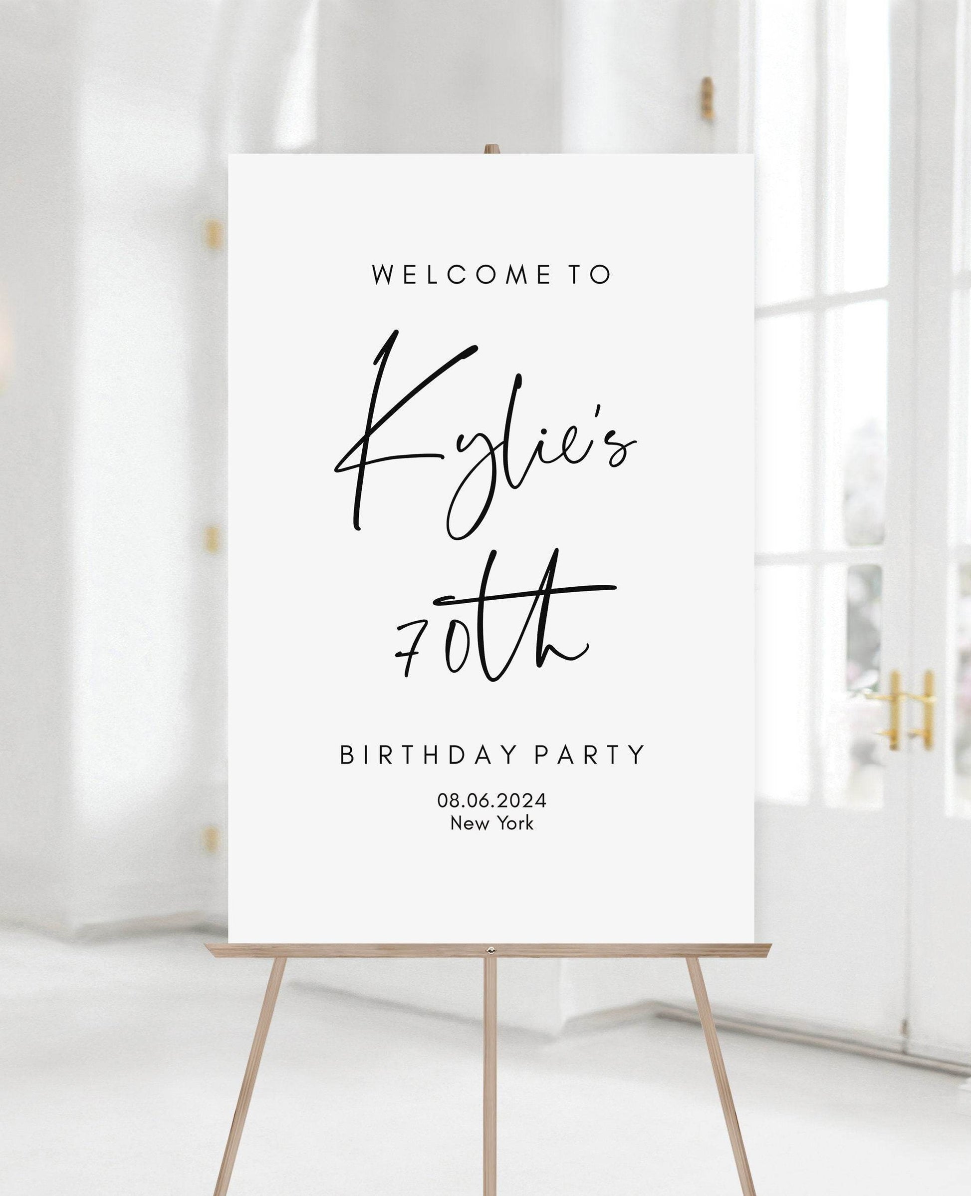 70th Birthday Welcome Sign Template – Printable Editable Poster – Minimalist Seventy Birthday Party Decor – Instant Download