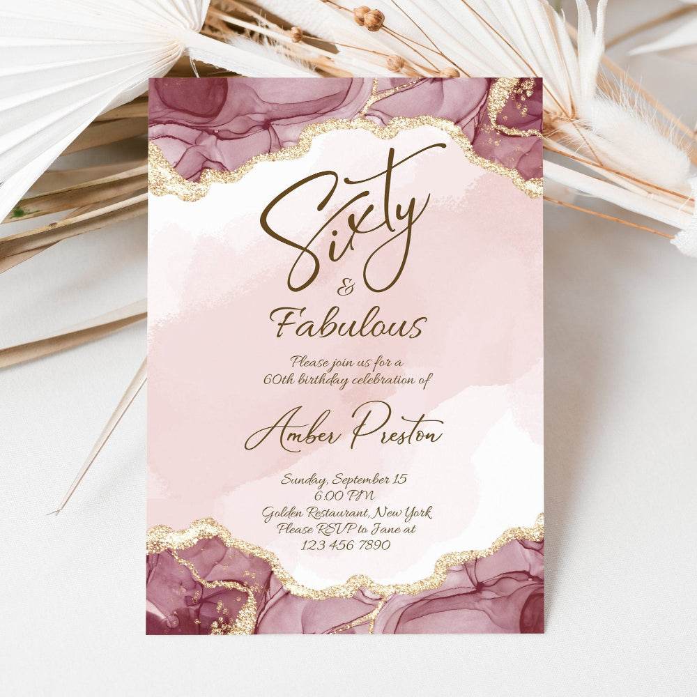Shades of Pink Birthday Invitation Template, Editable “60 & Fabulous” or “Fifty Surprise” Party Invite, Printable Women’s Birthday Card, Instant Download