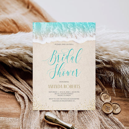 Beach Bridal Shower Card Invite, Invitation Beach Theme, Ocean Bridal Shower, Sea Bridal Shower, Editable Template, Printable Invitation DIY