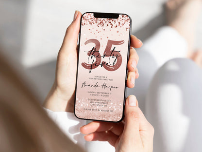 35th Birthday Invitation Template - Rose Gold Foil Design | Instant Download