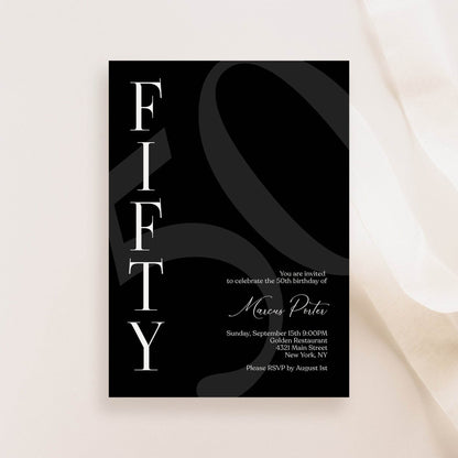 Minimalist Simple Black 50th Birthday Invitation Template – Editable Any Age Men’s Party Invite | Email Text Message | Printable Instant Download