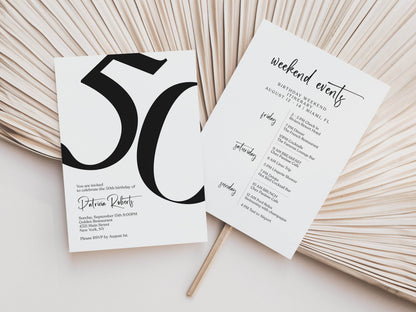 Editable 50th Birthday Weekend Itinerary Template, Simple Printable Schedule, Digital Fifty Birthday Weekend Invite, Instant Download