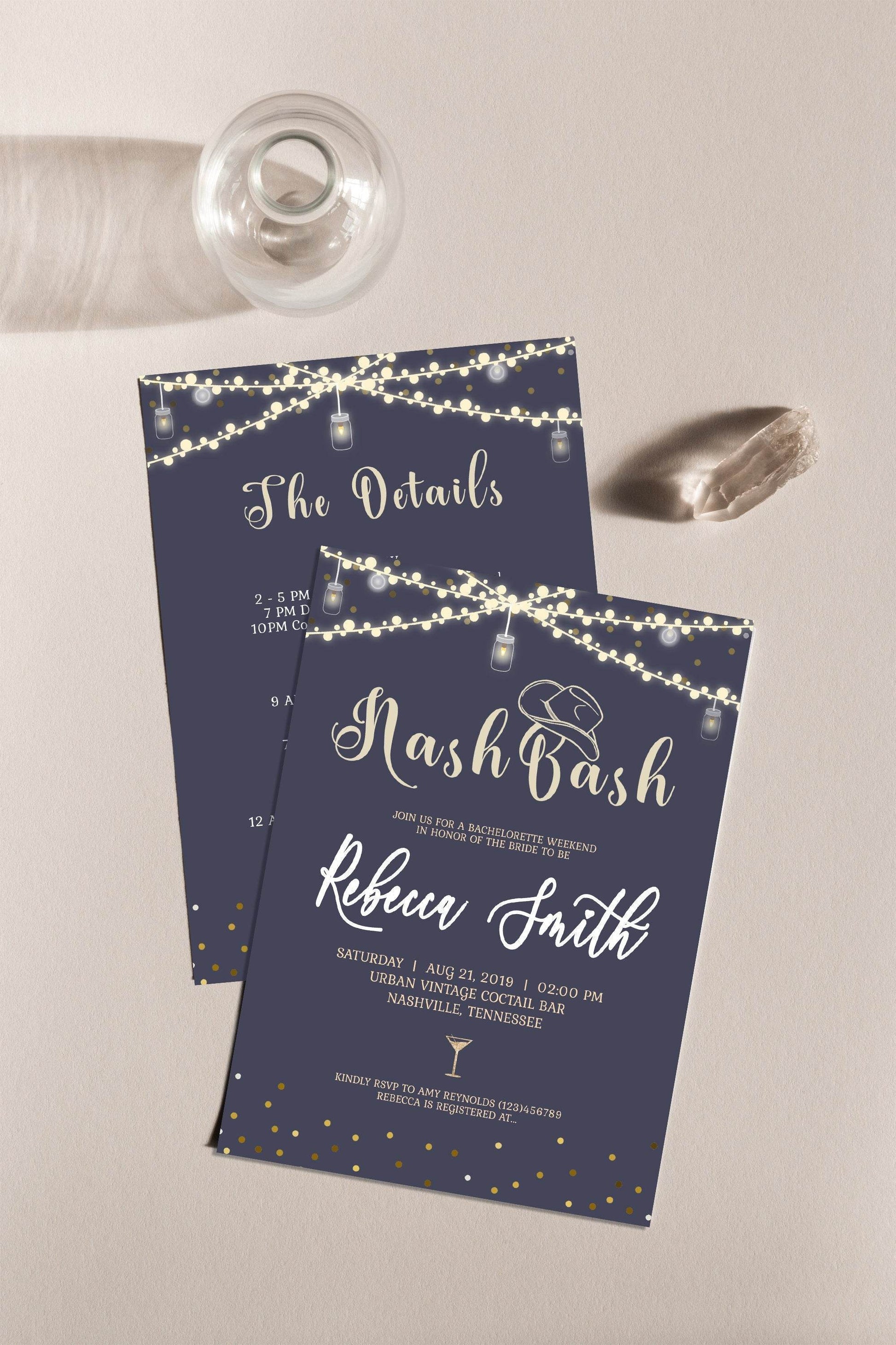 Nash Bash Bachelorette Party Invitation with Itinerary, Nashville Weekend Invite, INSTANT DOWNLOAD, Editable Template, Printable Digital DIY