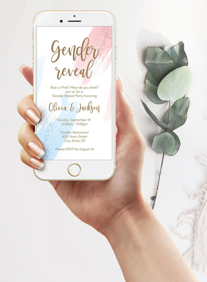 Gender Reveal Invite Digital Template, Boy Or Girl Party Invitation, Blue or Pink What do you think, Electronic Gender Reveal Invitation