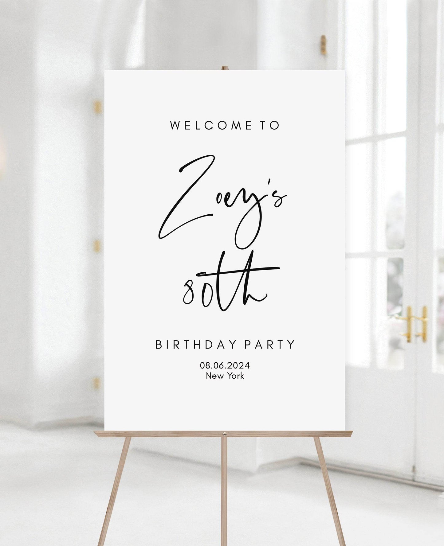 Simple 80th Birthday Welcome Sign Template | Printable & Editable Minimalist Birthday Decoration