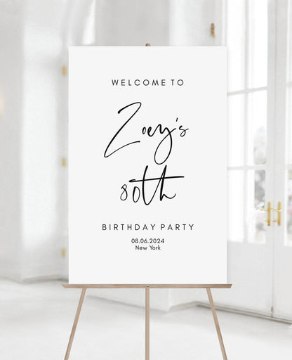 Simple 80th Birthday Welcome Sign Template | Printable & Editable Minimalist Birthday Decoration
