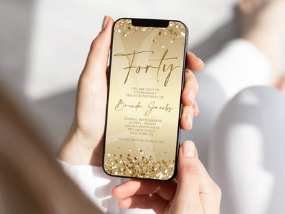40th Birthday Invitation Template | Gold Confetti Digital Invite | Editable Forty Birthday Evite | Text Message or Email | Instant Download