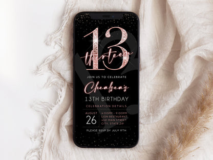 Digital 13th Thirteen Girl Birthday Electronic Invitation, Editable Invite, Text Message Evite, Custom Mobile Invitation, Digital Template