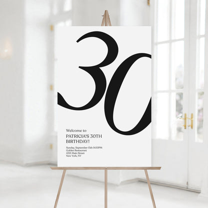 30th Birthday Welcome Sign Template | Printable Modern Party Welcome Poster | Editable 30th Birthday Sign | Instant Download Digital File